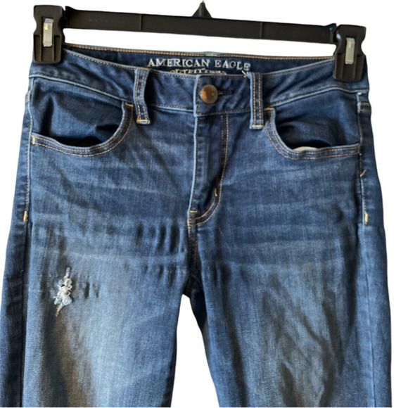 American Eagle Jeggings Womens Size 4 Long Jeans Super Stretch Denim Distressed - Picture 5 of 12